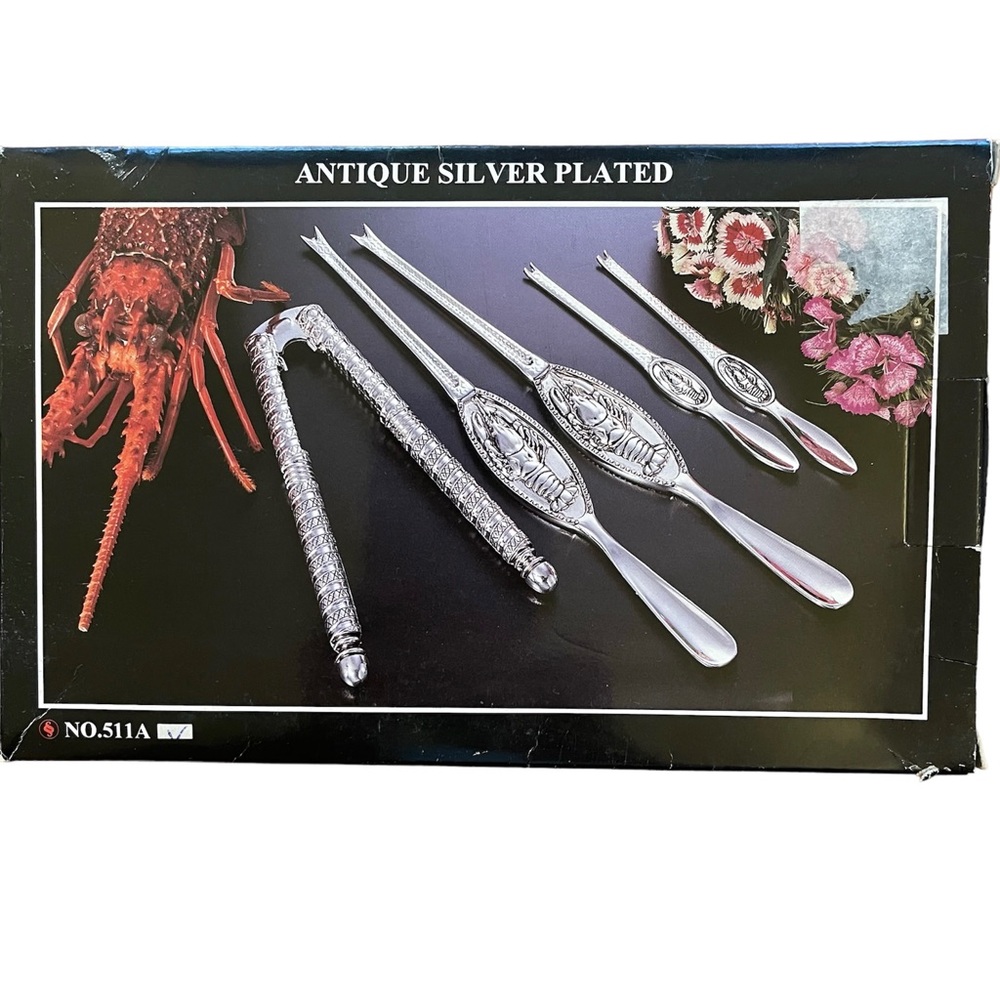 VTG Silverplated Lobster Server Set In Original Box